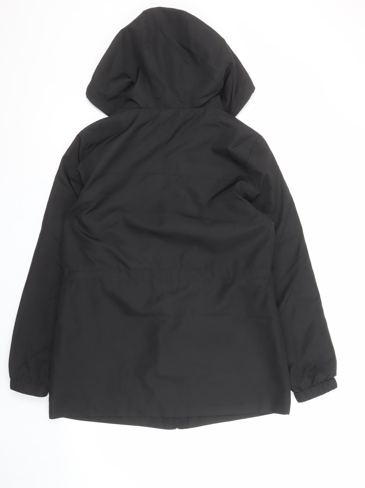 Classic Womens Black Hooded Anorak Jacket Size 12 Mid-Length Polyester