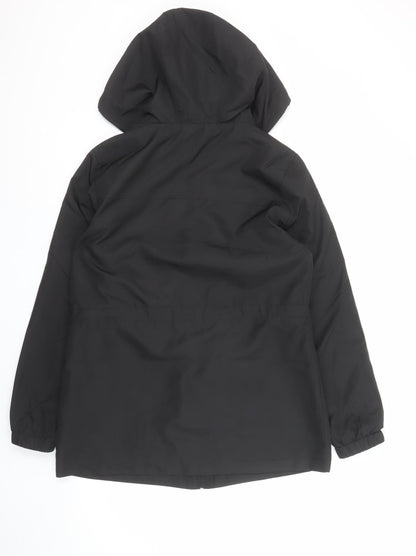 Classic Womens Black Hooded Anorak Jacket Size 12 Mid-Length Polyester