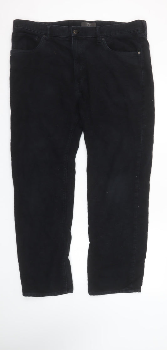 Marks and Spencer Men's Black Regular Fit Corduroy Chino Trousers 40x31