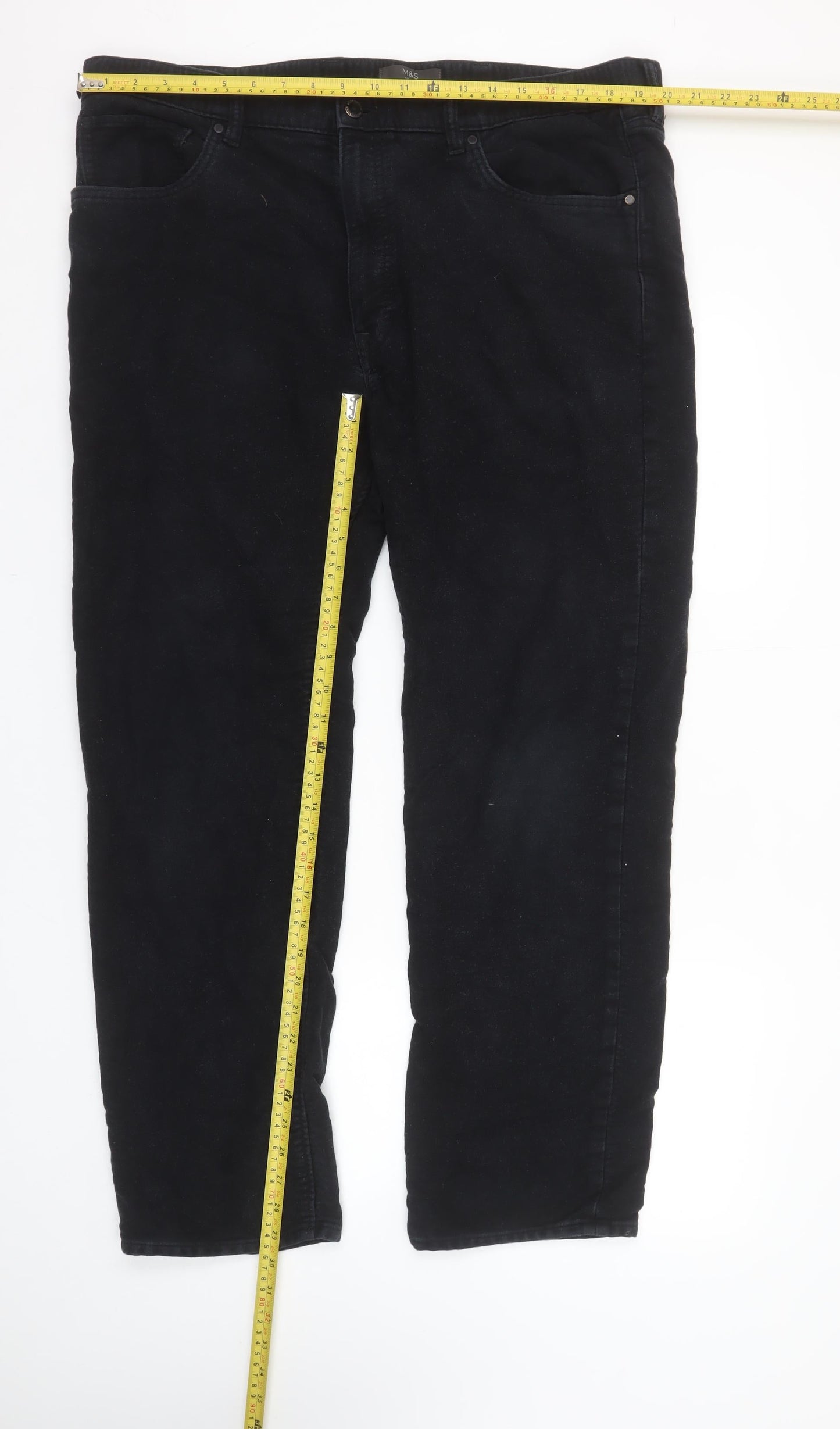 Marks and Spencer Men's Black Regular Fit Corduroy Chino Trousers 40x31