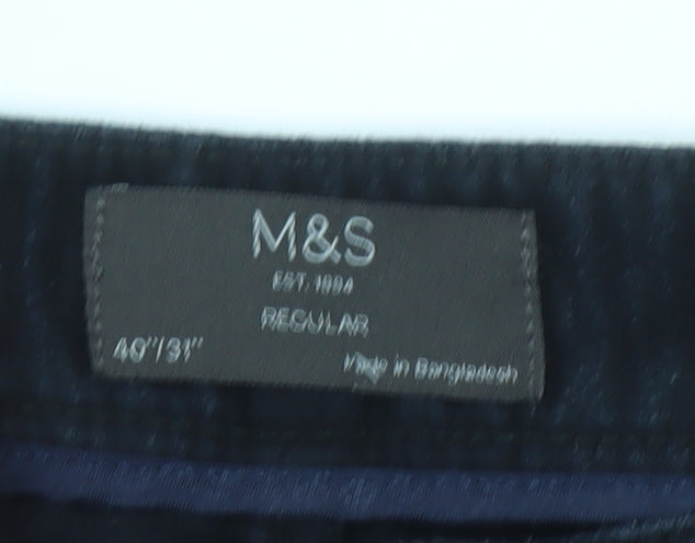 Marks and Spencer Men's Black Regular Fit Corduroy Chino Trousers 40x31