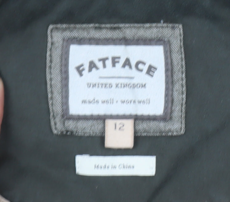 FatFace Women's Green Cotton Parka Coat Size 12 Faux Fur Hood