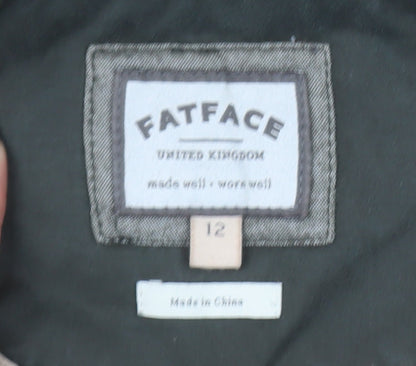 FatFace Women's Green Cotton Parka Coat Size 12 Faux Fur Hood