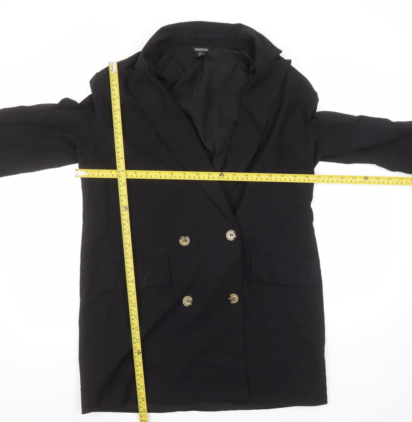 Boohoo Women’s Black Double-Breasted Blazer UK 12 Tailored Jacket