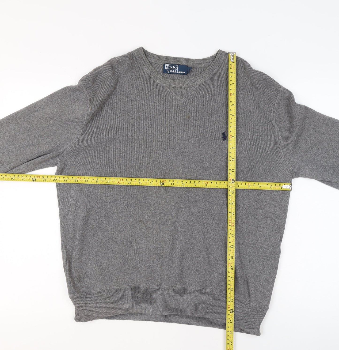 Ralph Lauren Men's Grey Cotton V-Neck Jumper M