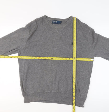 Ralph Lauren Men's Grey Cotton V-Neck Jumper M