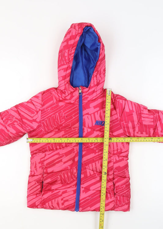 Nike Girls Pink Hooded Puffer Jacket 4 Years Winter Coat