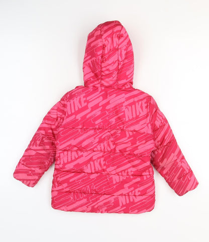 Nike Girls Pink Hooded Puffer Jacket 4 Years Winter Coat
