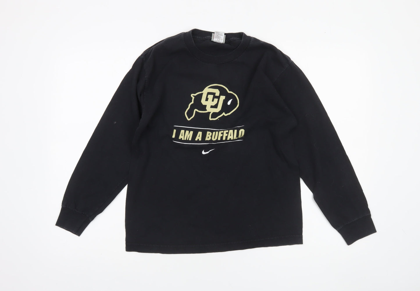 Nike Boys Black Long Sleeve Graphic Pullover T-Shirt L Sports University
