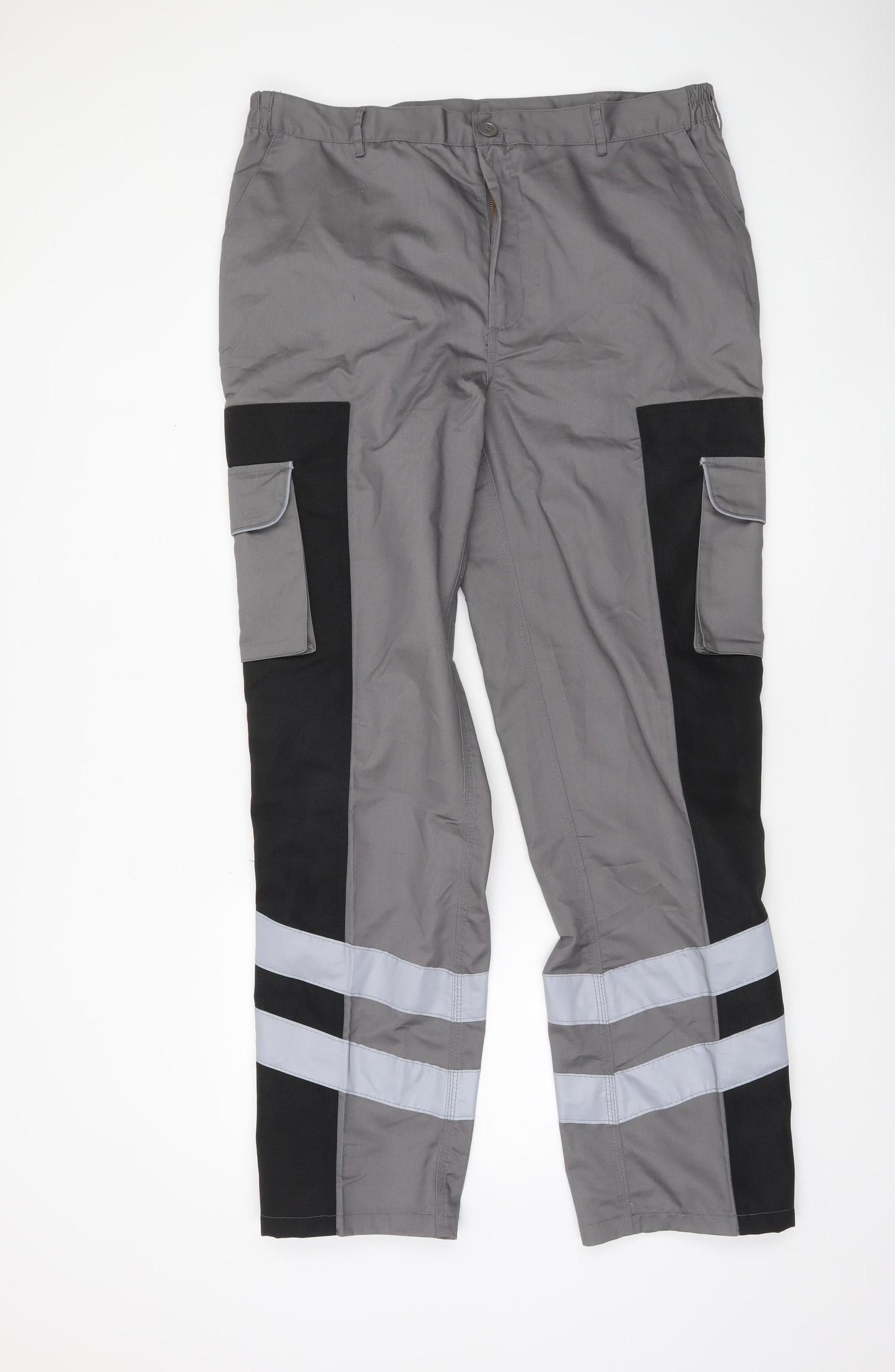 DCC Workwear Men's Grey Reflective Cargo Trousers 38L Polyester Cotton