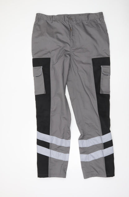 DCC Workwear Men's Grey Reflective Cargo Trousers 38L Polyester Cotton