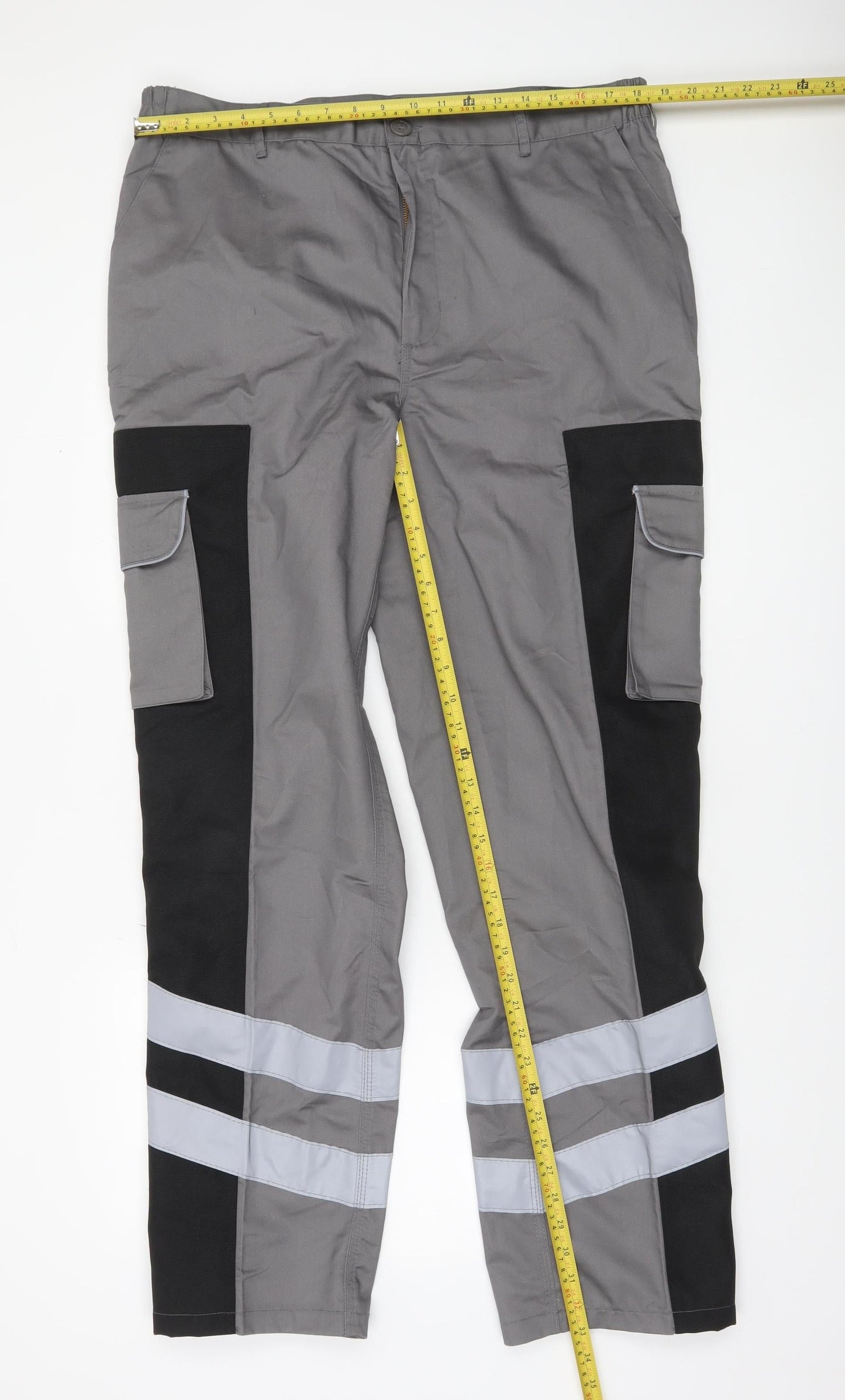 DCC Workwear Men's Grey Reflective Cargo Trousers 38L Polyester Cotton