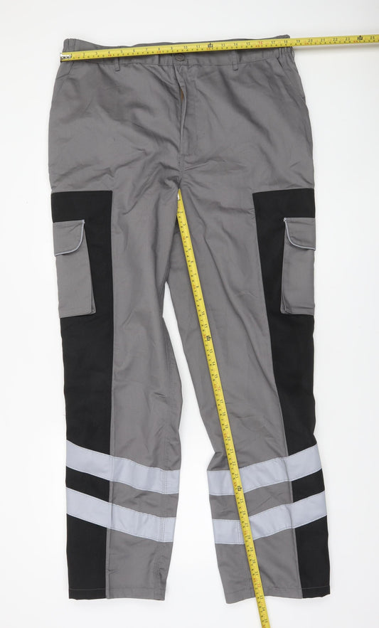 DCC Workwear Men's Grey Reflective Cargo Trousers 38L Polyester Cotton