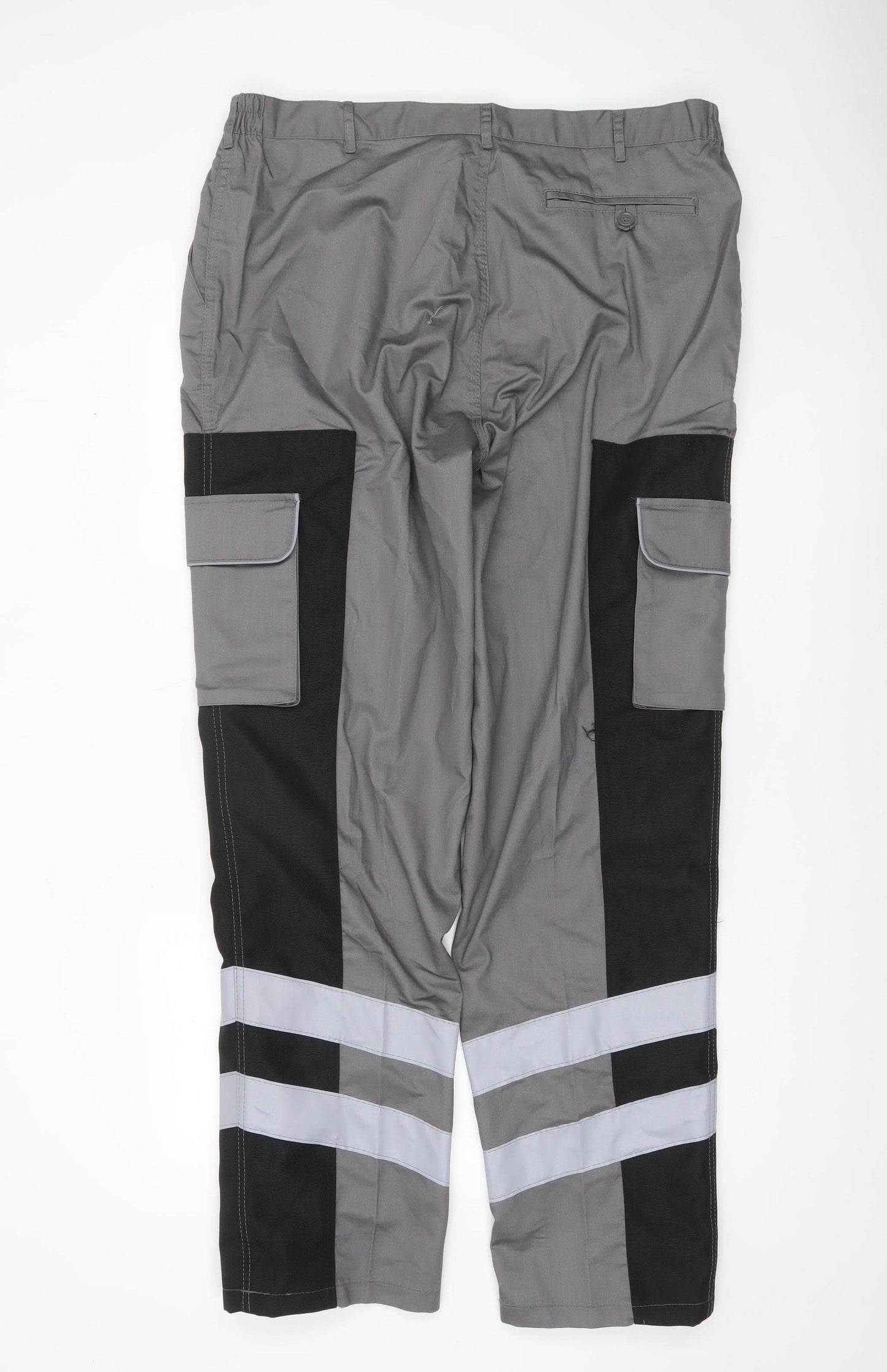 DCC Workwear Men's Grey Reflective Cargo Trousers 38L Polyester Cotton