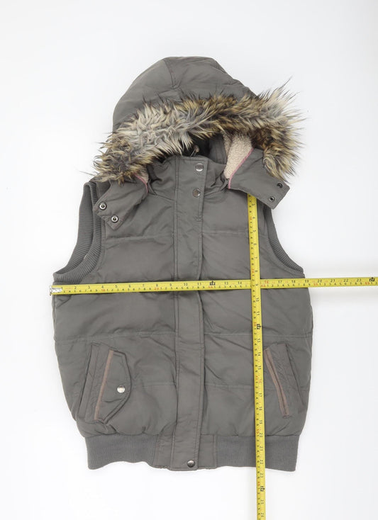 Fat Face Women’s Grey Hooded Faux Fur Trim Puffer Gilet Size 12