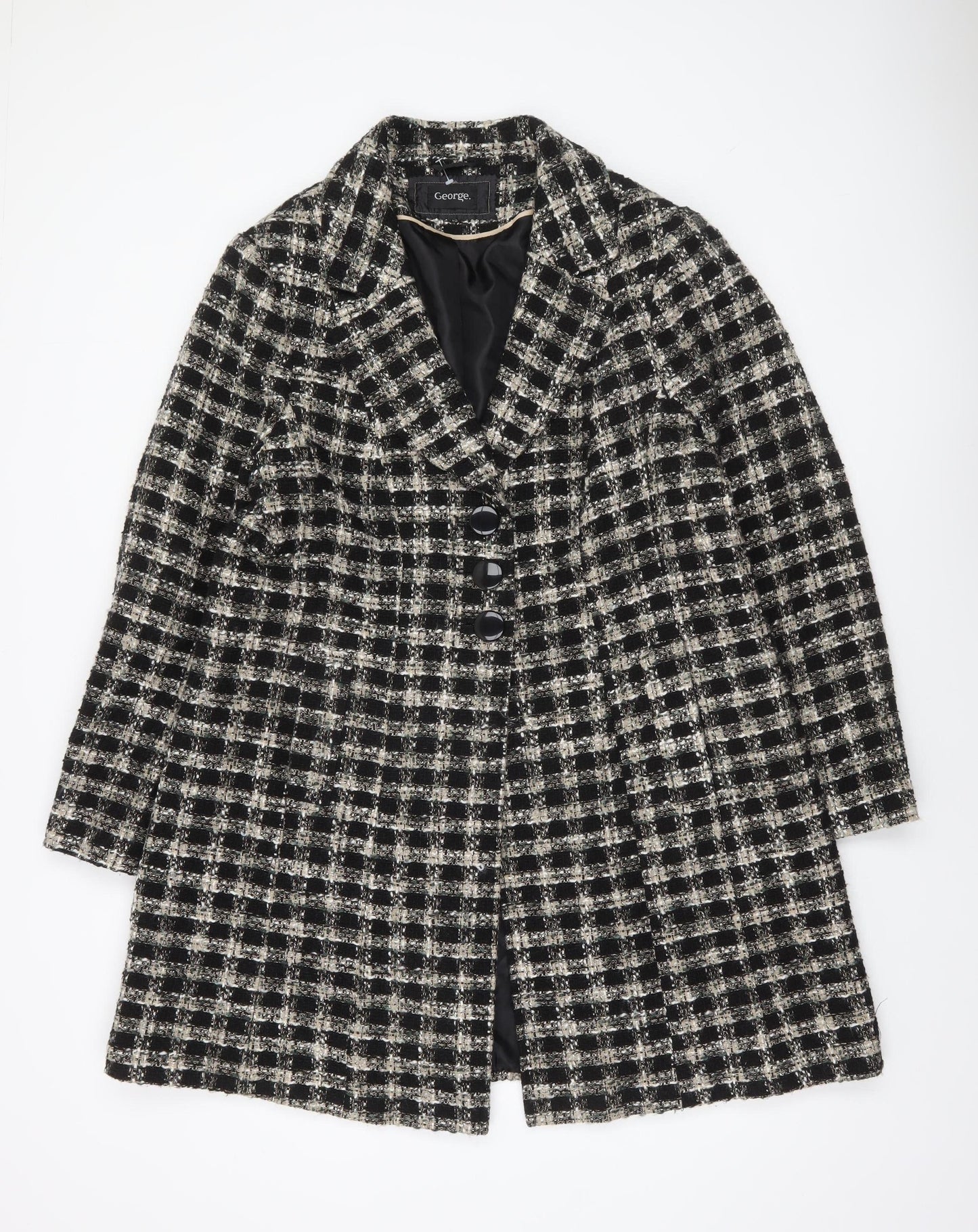 George Women’s Black Check Tweed Mid-Length Coat Size 22