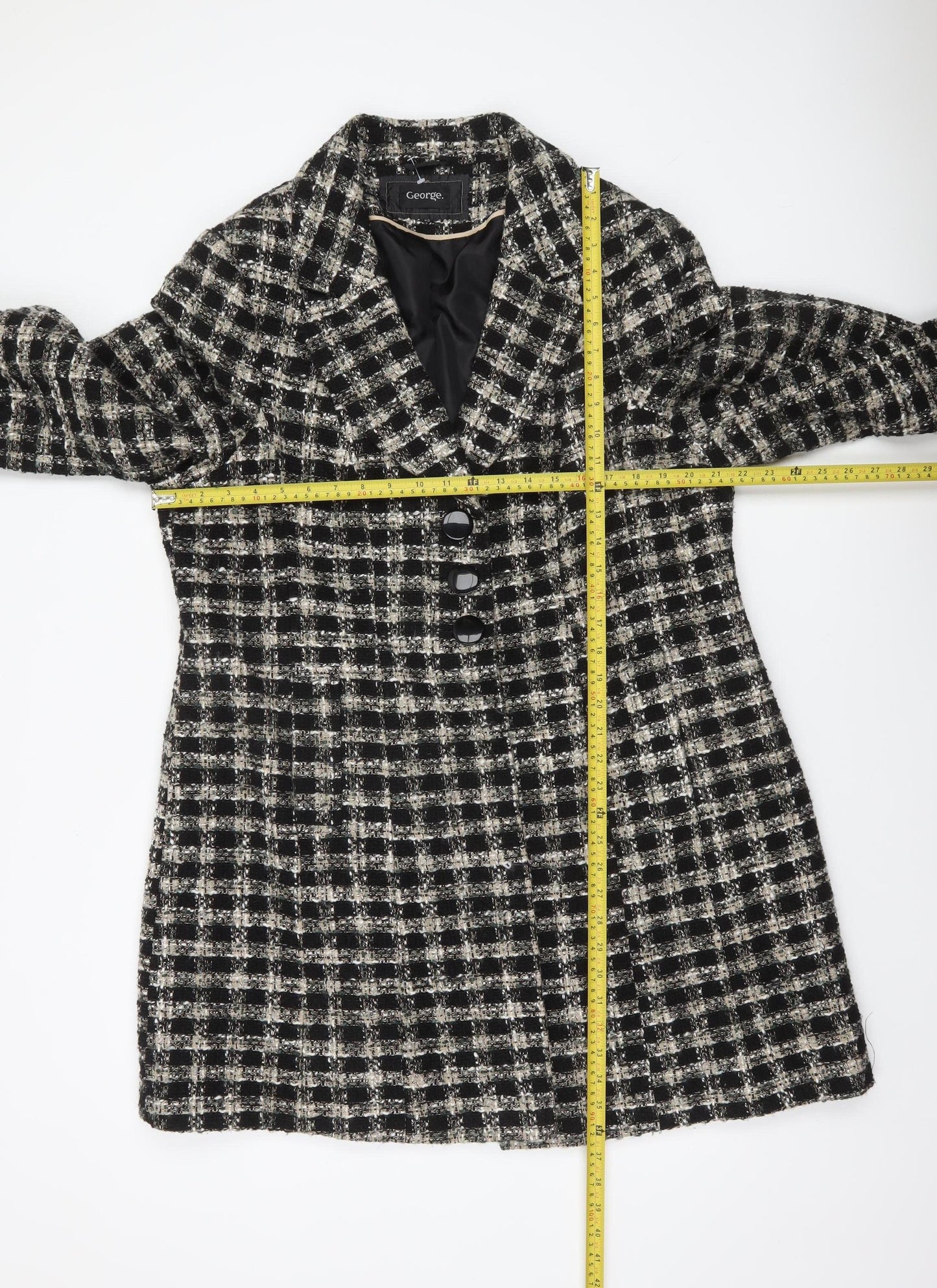 George Women’s Black Check Tweed Mid-Length Coat Size 22