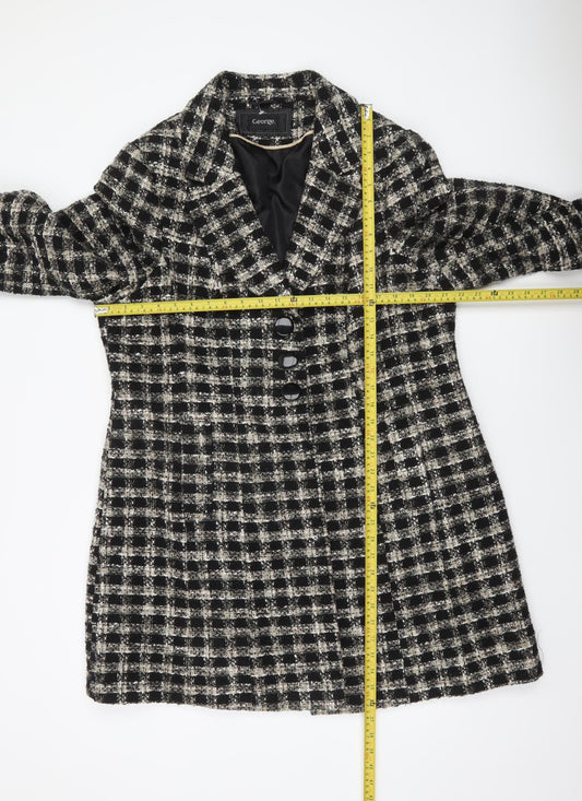 George Women’s Black Check Tweed Mid-Length Coat Size 22