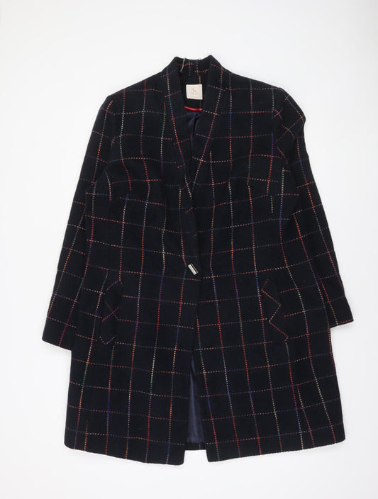 Tu Women Black Checked Wool Blend Overcoat Size 16