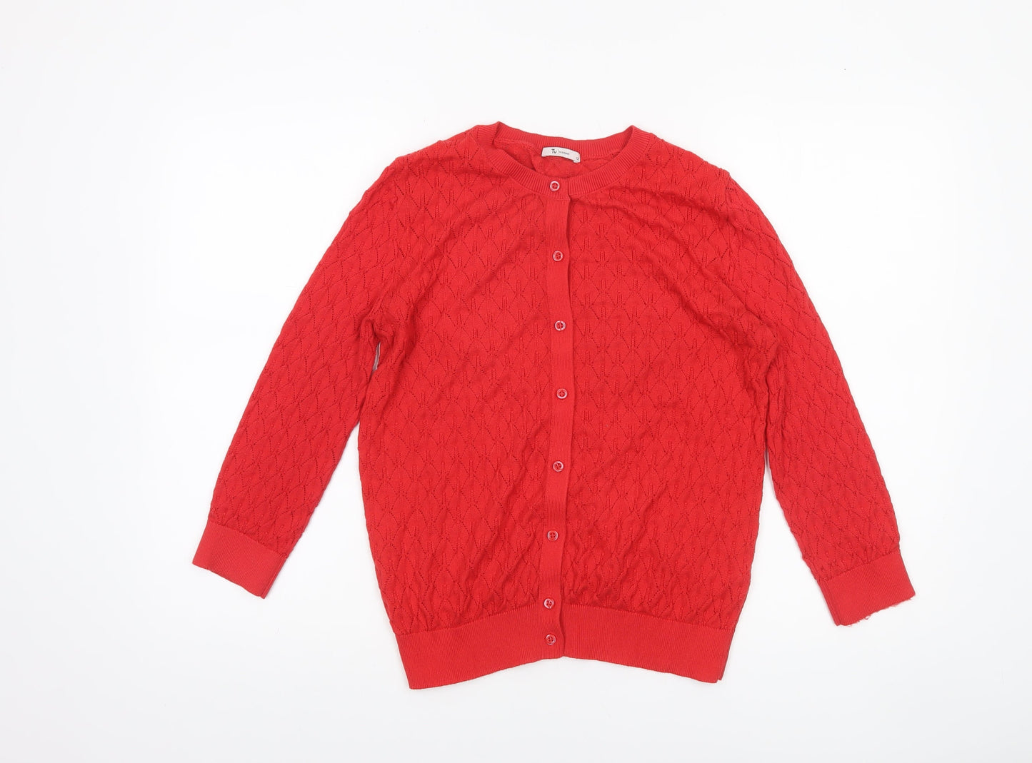 Tu Women’s Red Knit Cardigan Size 12 Long Sleeve Crew Neck