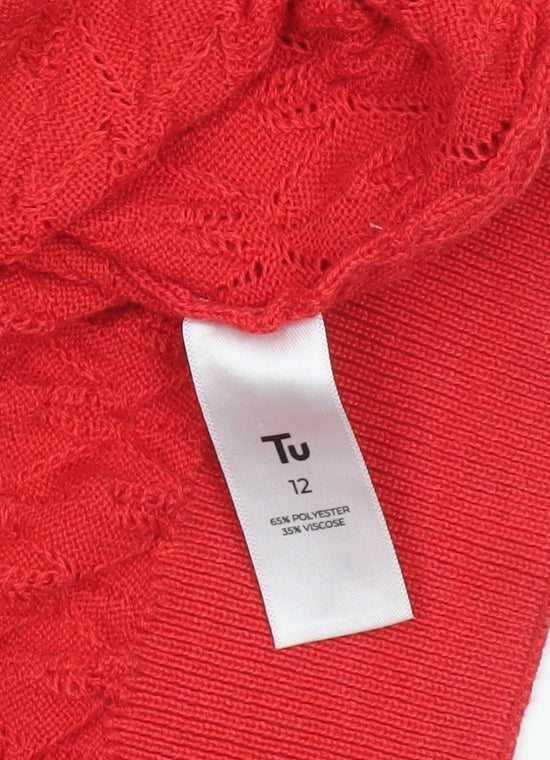 Tu Women’s Red Knit Cardigan Size 12 Long Sleeve Crew Neck