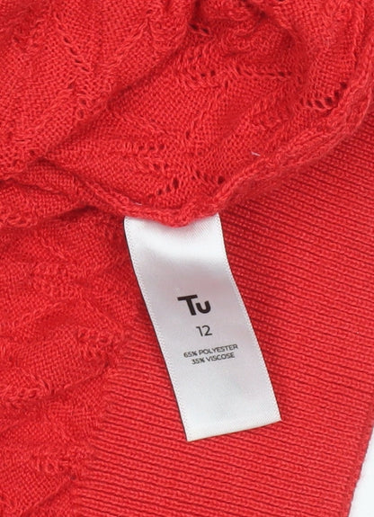 Tu Women’s Red Knit Cardigan Size 12 Long Sleeve Crew Neck