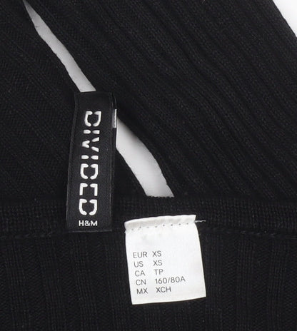 H&M Divided Womens Black XS Rib Knit Slim Fit Pullover Jumper