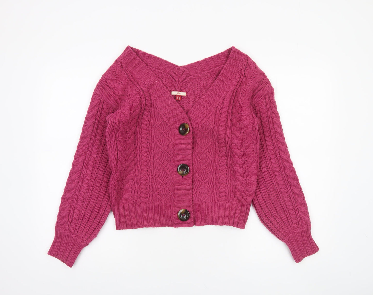 Joe Browns Womens Pink Cable Knit V-Neck Cotton Cardigan Size 10