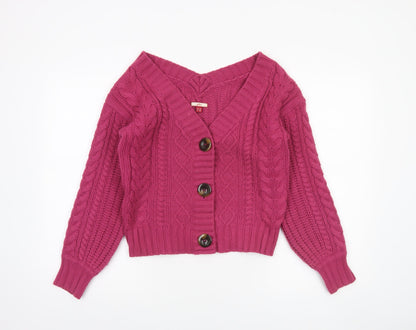 Joe Browns Womens Pink Cable Knit V-Neck Cotton Cardigan Size 10