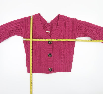 Joe Browns Womens Pink Cable Knit V-Neck Cotton Cardigan Size 10