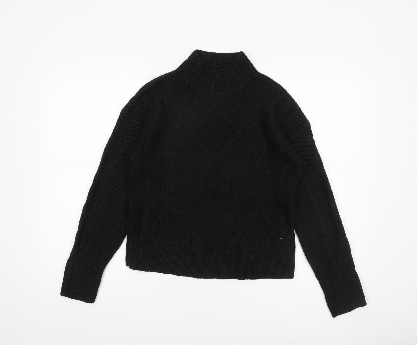 GAP Women's Black Mock Neck Cable-Knit Jumper Size S