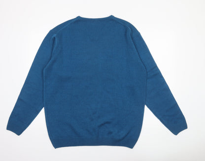 Damart Men's Blue V-Neck Acrylic Knit Jumper Size L