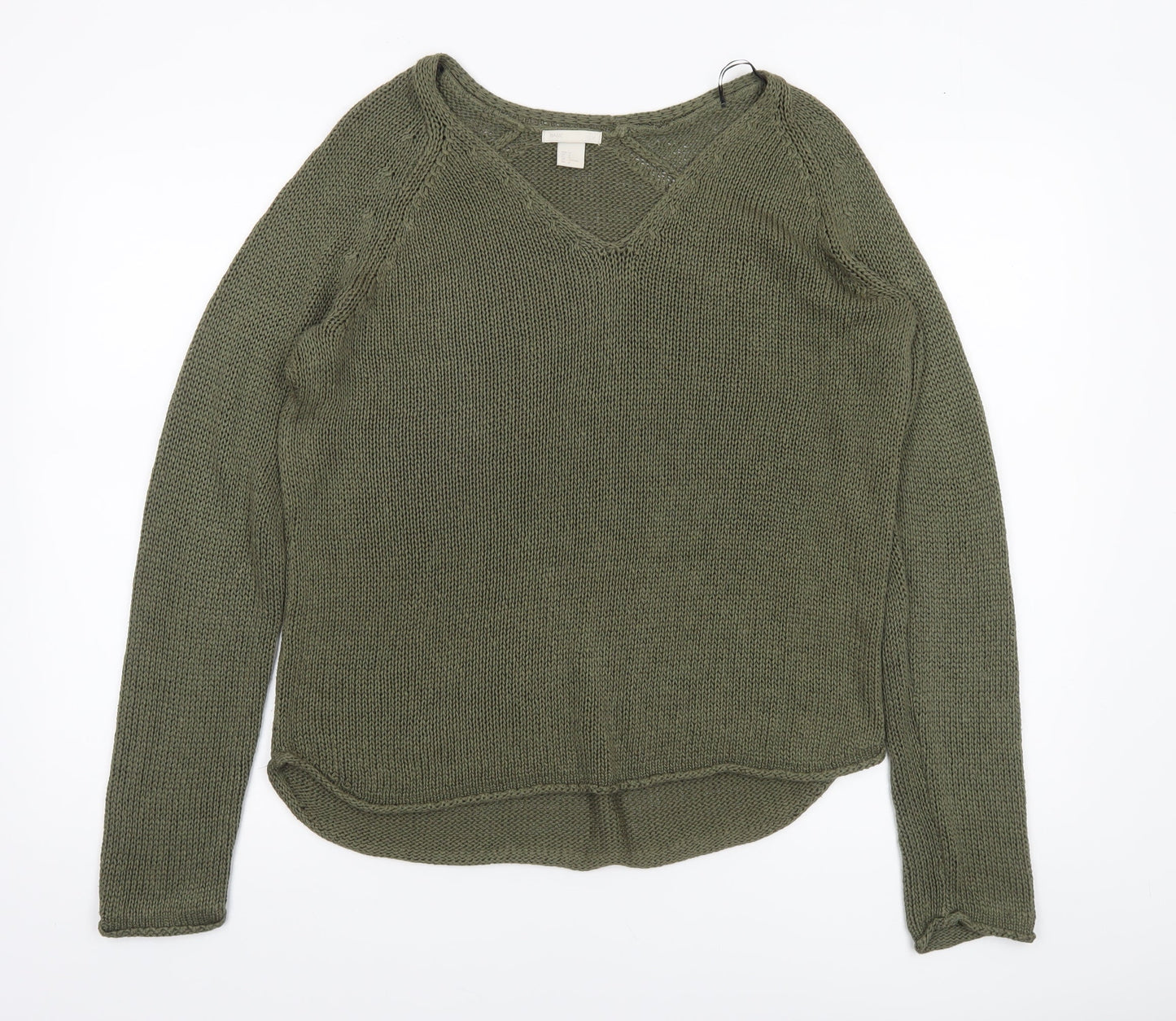 H&M Women’s Green V-Neck Knit Jumper Size 12 Regular Fit