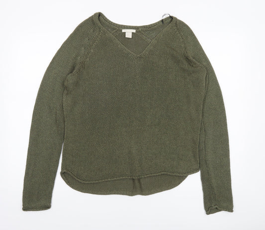 H&M Women’s Green V-Neck Knit Jumper Size 12 Regular Fit