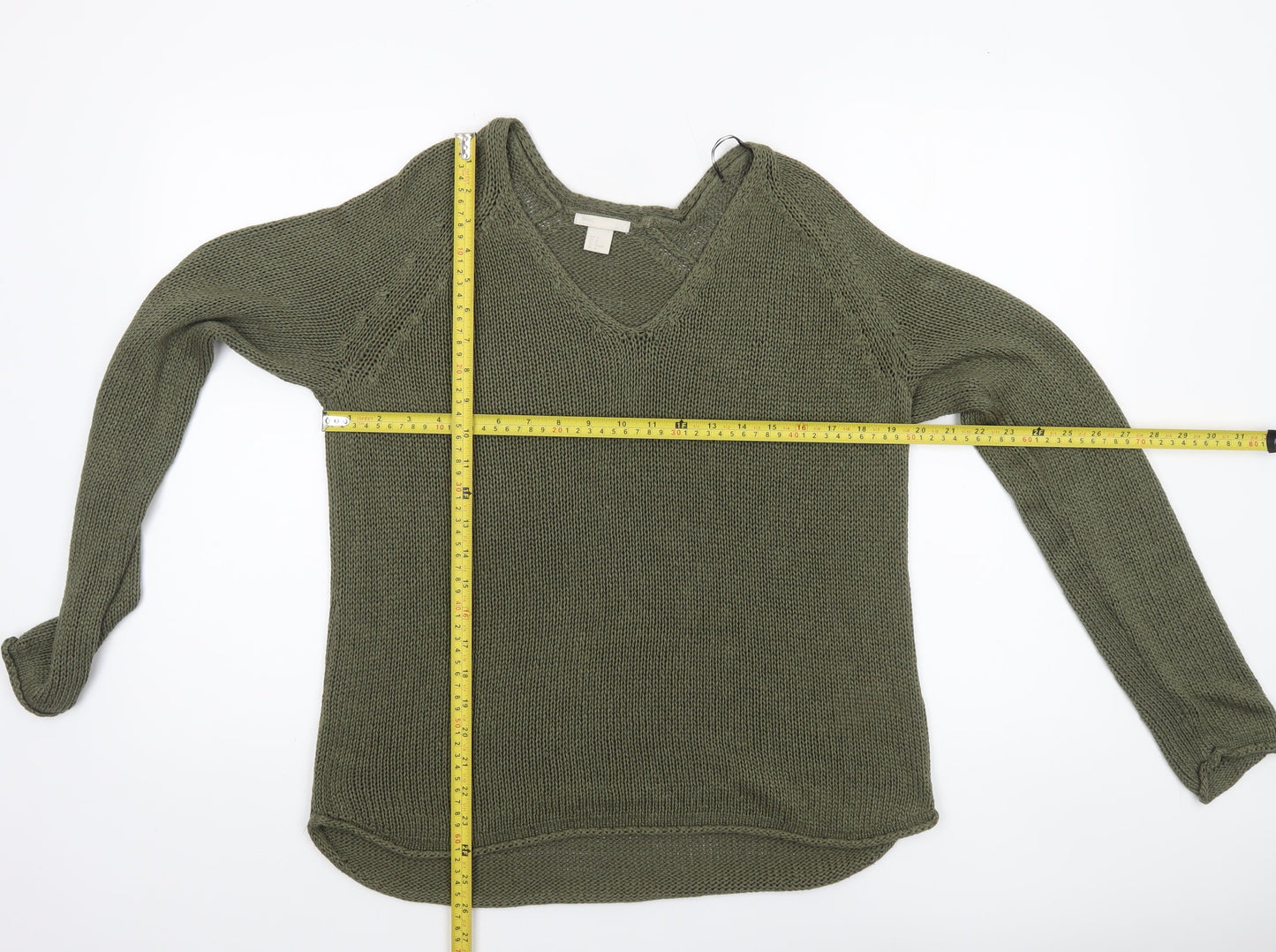 H&M Women’s Green V-Neck Knit Jumper Size 12 Regular Fit