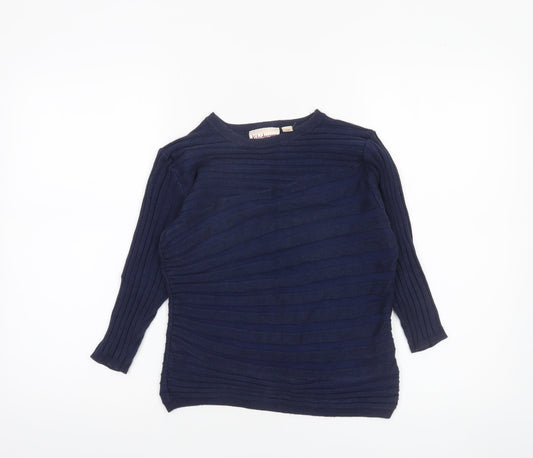 Kaleidoscope Women's Blue Cotton Blend 3/4 Sleeve Pullover Jumper Size 10