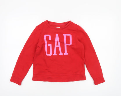 GAP Girls Red Logo Pullover Sweatshirt - Size 8-9 Years Cotton Blend