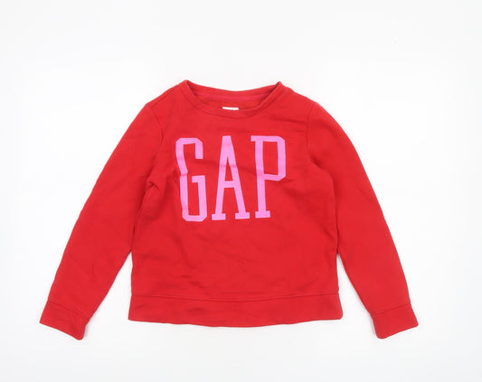 GAP Girls Red Logo Pullover Sweatshirt - Size 8-9 Years Cotton Blend