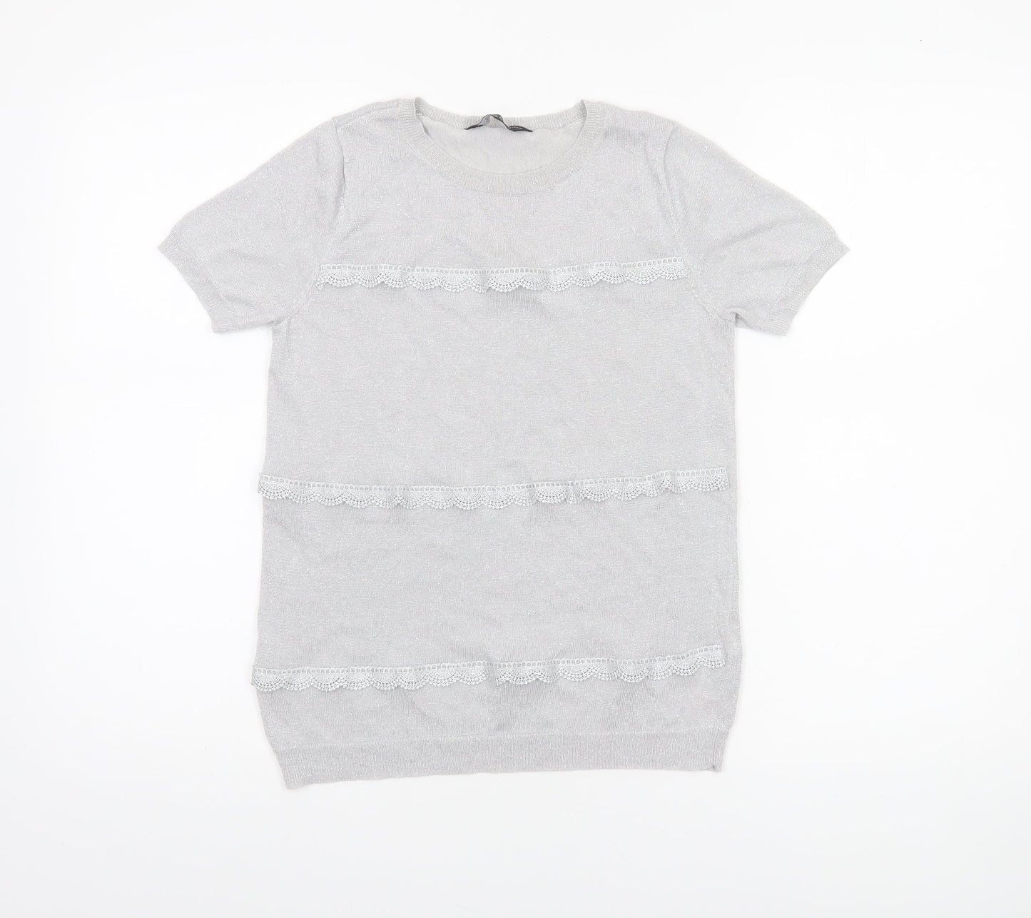 Dorothy Perkins Women’s Grey Lace Knit Short Sleeve Jumper UK 12