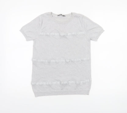 Dorothy Perkins Women’s Grey Lace Knit Short Sleeve Jumper UK 12