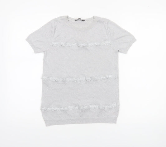 Dorothy Perkins Women’s Grey Lace Knit Short Sleeve Jumper UK 12