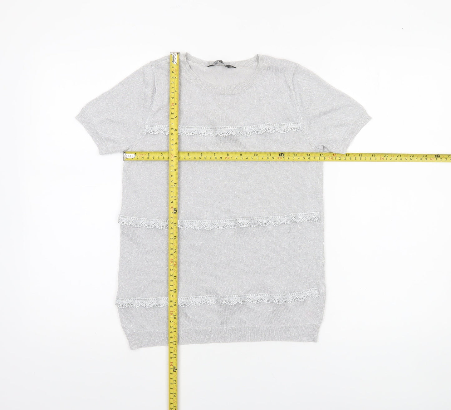 Dorothy Perkins Women’s Grey Lace Knit Short Sleeve Jumper UK 12