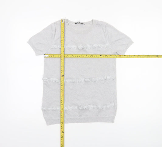 Dorothy Perkins Women’s Grey Lace Knit Short Sleeve Jumper UK 12