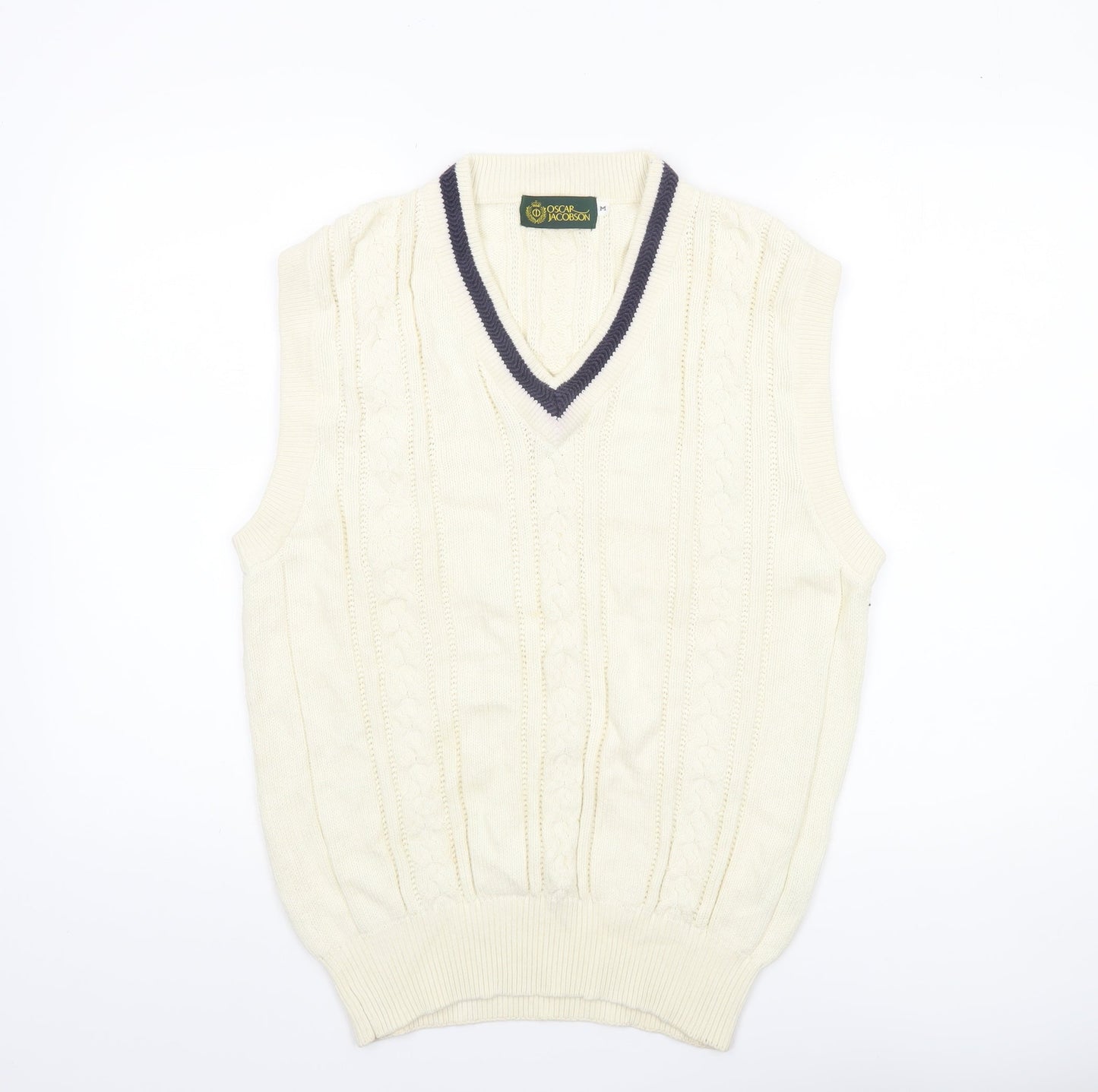 Oscar Jacobson Men's Ivory Cable-Knit Cotton Golf Vest M