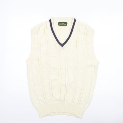 Oscar Jacobson Men's Ivory Cable-Knit Cotton Golf Vest M