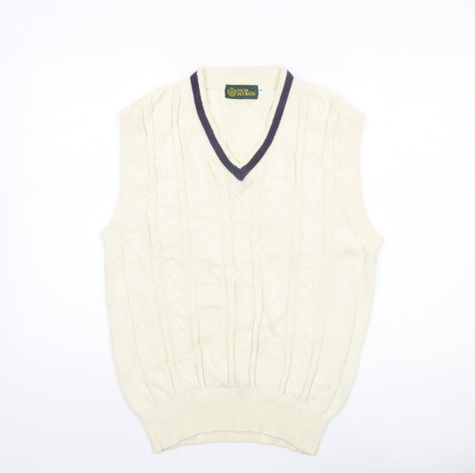 Oscar Jacobson Men's Ivory Cable-Knit Cotton Golf Vest M