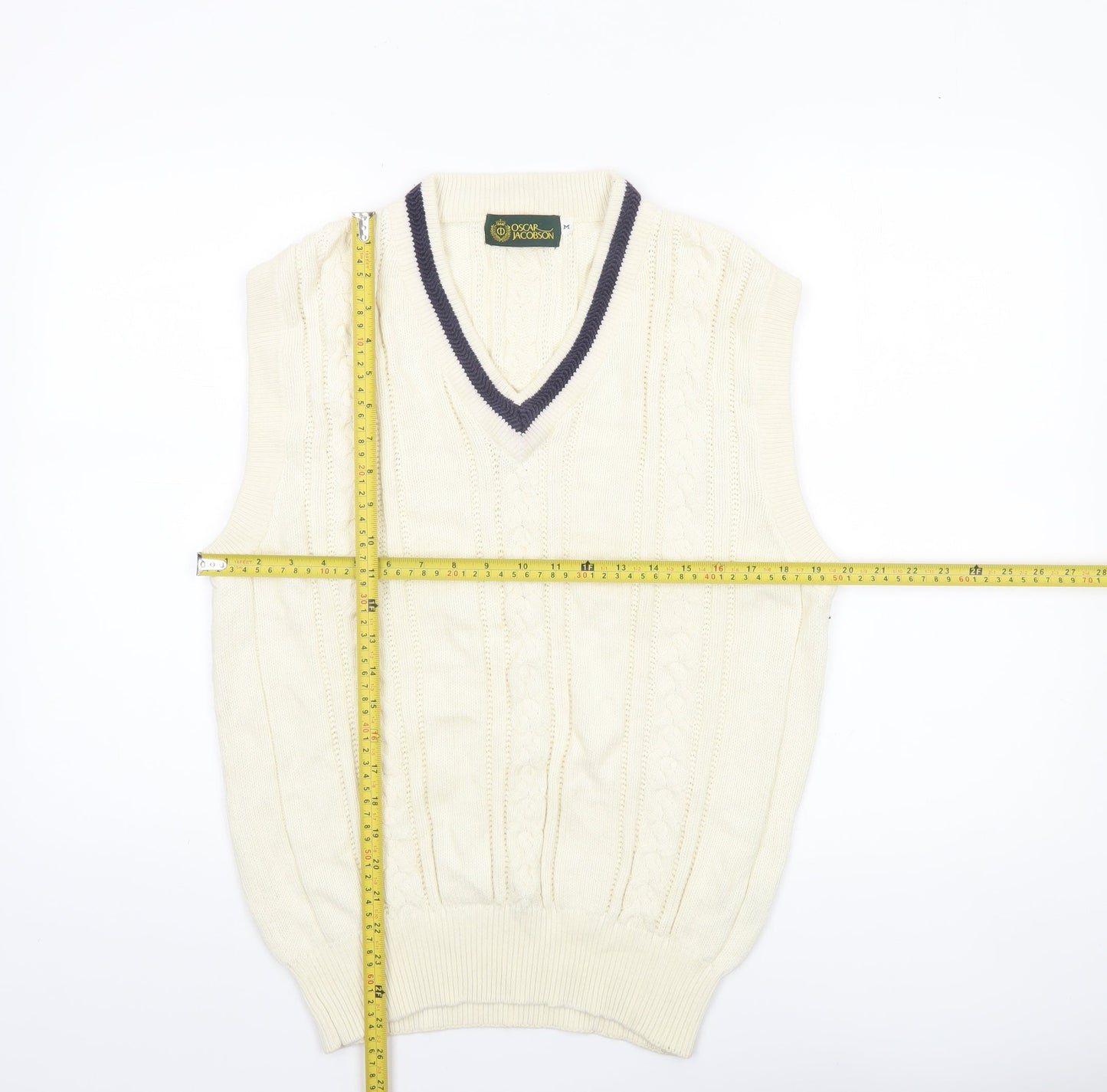 Oscar Jacobson Men's Ivory Cable-Knit Cotton Golf Vest M