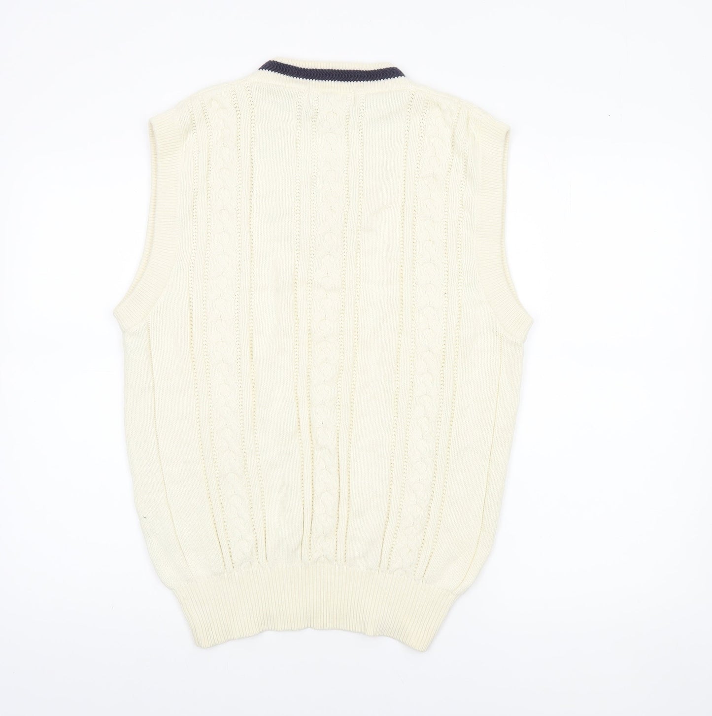 Oscar Jacobson Men's Ivory Cable-Knit Cotton Golf Vest M