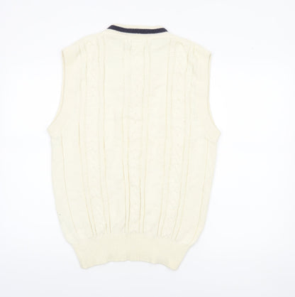 Oscar Jacobson Men's Ivory Cable-Knit Cotton Golf Vest M