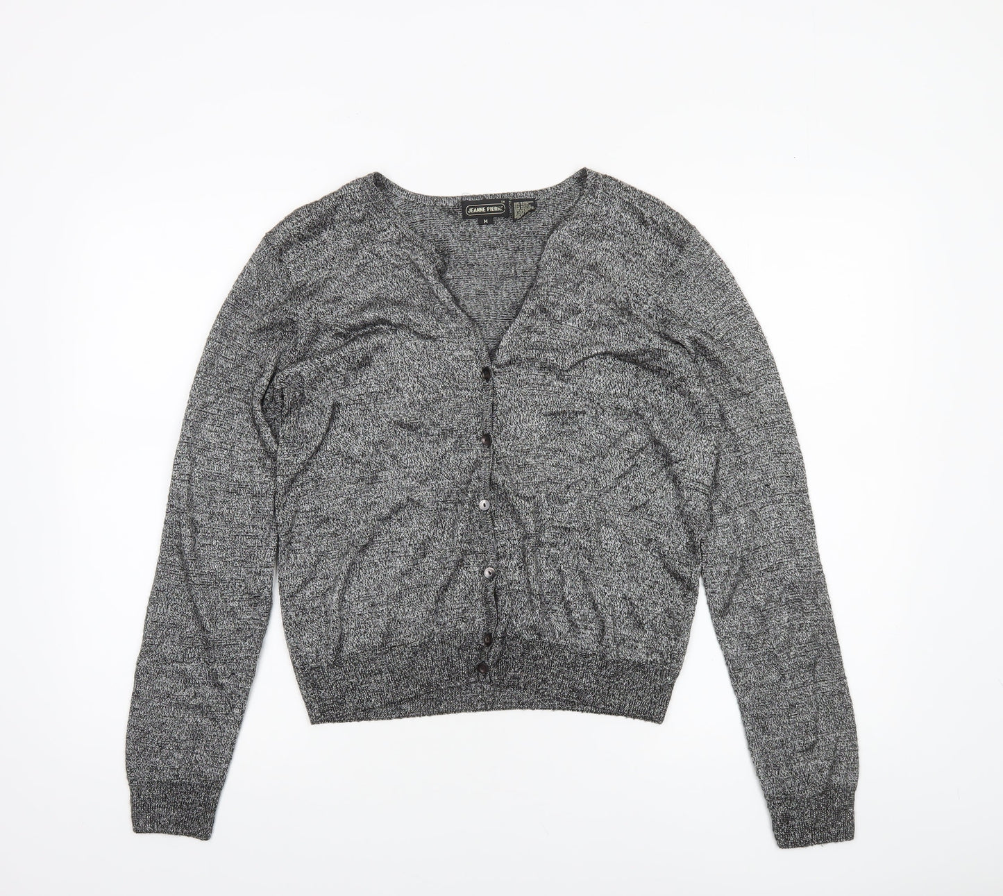 Jeanne Pierre Women Grey M Button Knit Cardigan V-Neck Long Sleeve